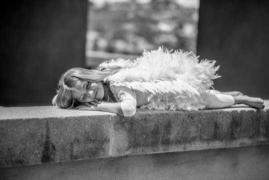 Black and white Child fashion angel outdoors
