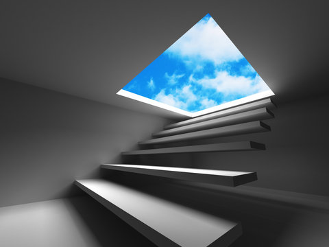 Ladder Steps Up From Hole To Success Blue Sky
