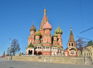Domes of St. Basil's Cathedral on red square.
