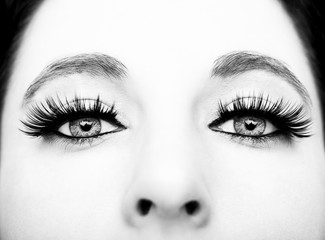 Beautiful insightful look monochrome woman's eyes