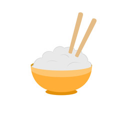 Rice icon. Rice in a bowl with chopsticks.Asian cuisine.