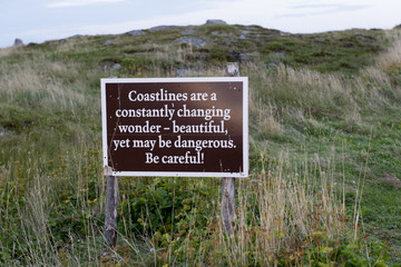 Warming sign, Avalon Peninsula, Newfoundland, Canada