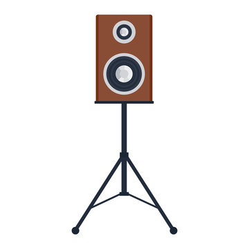 Musical columns speaker bass equipment isolated on white background. Vector column speaker loudspeaker loud volume modern musical system. Disco electronics professional technology column speaker.