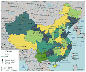 China map with selectable territories. Vector