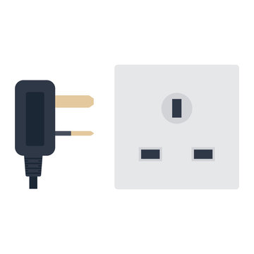 Electric outlet illustration on white background. Energy socket electrical outlet plug appliance interior icon. Wire cable cord connection electrical outlet plug