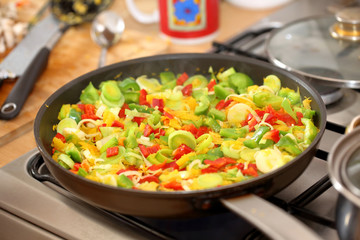 Fried vegetables in a pan