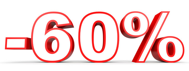 Discount 60 percent off. 3D illustration on white background.