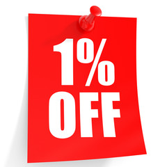 Discount 1 percent off. 3D illustration on white background.
