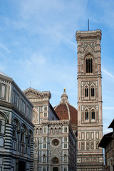 Fototapeta na wymiar Giotto's bell tower near Florence's Dome Santa Maria del Fiore.