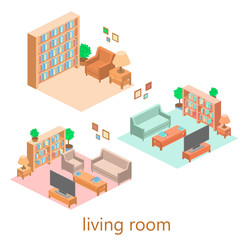 isometric interior of a living room