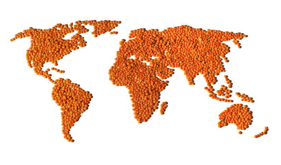 world map of lentil grains