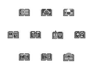 Library black monochrome vector icons set