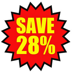 Discount 28 percent off. 3D illustration on white background.