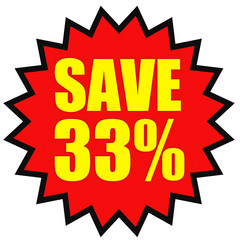 Discount 33 percent off. 3D illustration on white background.