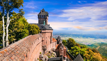 Haut-Koenigsbourg Castle - impressive medieval castle in France - obrazy, fototapety, plakaty