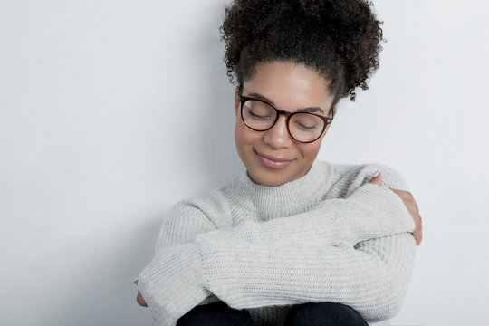 Portrait Of African American Woman With Her Eyes Closed