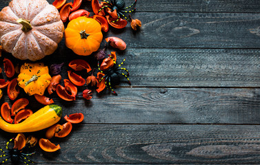 Halloween pumpkins, on wooden background