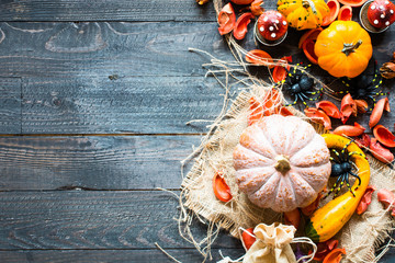Halloween pumpkins, on wooden background