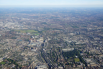 Aerial view of Central London from an airplane window