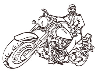 vector Biker on the freedom trip. An hand drawn vector illustration in the comic and graffiti style. Isolated eps 10