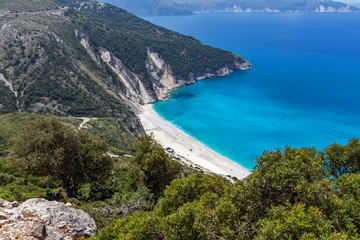Panoramic view of Myrtos beach, Kefalonia, Ionian islands, Greece