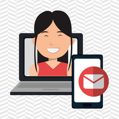 woman laptop smartphone social vector illustration eps 10