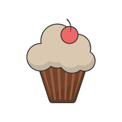 Cupcake with cherry icon. Bakery food daily and fresh theme. White background. Vector illustration