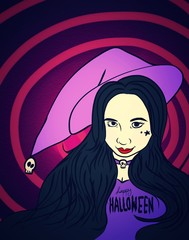 Beautiful witch happy Halloween watercolor illustration