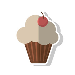 Cupcake with cherry icon. Bakery food daily and fresh theme. White background. Vector illustration