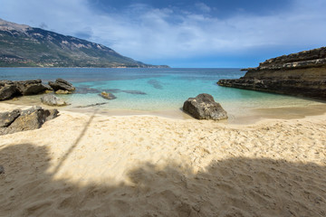 Fototapeta na wymiar Rocks in the water of Pesada beach, Kefalonia, Ionian islands, Greece