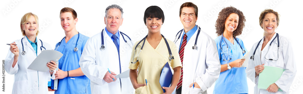 Sticker group of medical doctors and nurses.