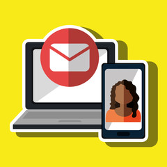 woman laptop smartphone social vector illustration eps 10