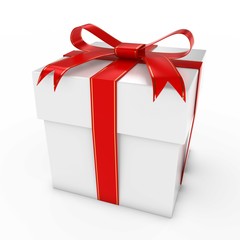 Christmas Present - Gift Box with Gold and Red Ribbon 3D Illustration
