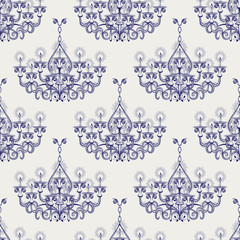 Antique gothic chandeliar seamless pattern in ball pen imitation style vector illustration