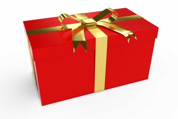 Red and Gold Christmas Present Gift Box 3D Illustration