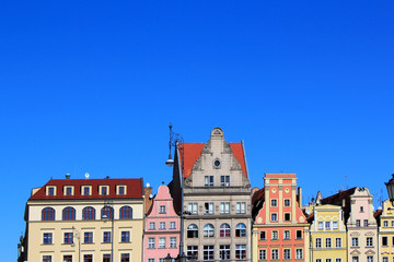 Architecture of Wroclaw, Poland, Europe. City centre, Colorful, historical Market square tenements.Lower Silesia, Europe.