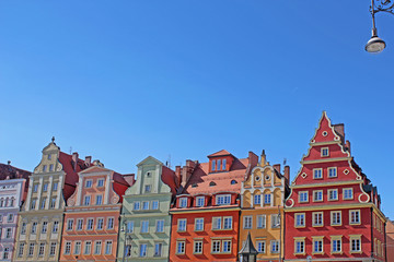 Architecture of Wroclaw, Poland, Europe. City centre, Colorful, historical Market square tenements.Lower Silesia, Europe.