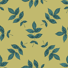 Floral seamless pattern with green branches and leaves. Autumn leaf background can be used for wallpaper, pattern fills, web page background, surface textures. Vector illustration.