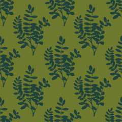 Green realistic tree leaves and branches seamless pattern. Floral background, wrapping paper, wallpaper, fabric, web. Vector illustration.