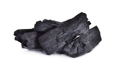 Natural wood charcoal Isolated on white background