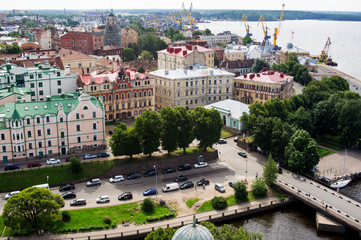 Fototapeta premium View of Vyborg city, from the top of the Vyborg Castle tower 
