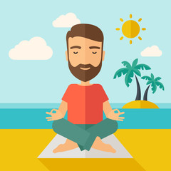 Obraz na płótnie Canvas Man doing yoga in the beach