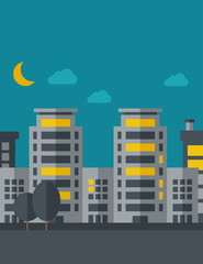 Obraz premium Night scenery of building city with moon