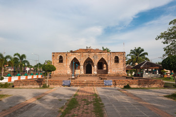 Historic Kru Se mosque(masjid) which is made of bricks with round pillars, at Pattani in Thailand