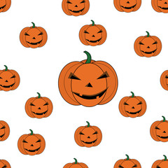 Seamless pattern Pumpkin cartoon for Halloween card/wallpaper background. Vector Illustration.