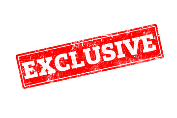 EXCLUSIVE word written on red rubber stamp with grunge edges.