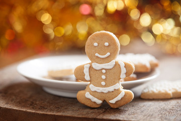 Gingerbread man cookies on wood table