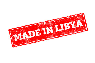 MADE IN LIBYA, red rubber stamp with grunge edges.