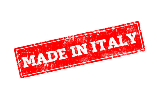 MADE IN ITALY, red rubber stamp with grunge edges.