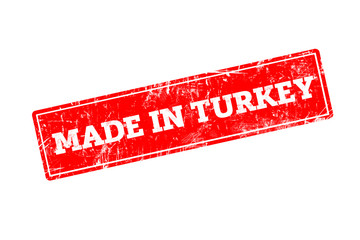 MADE IN TURKEY, red rubber stamp with grunge edges.